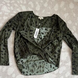 L'AGENCE Olive Leopard Print Blouse